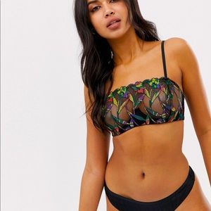 Savage x Fenty sheer mesh jungle embroidery bandeau bra in black